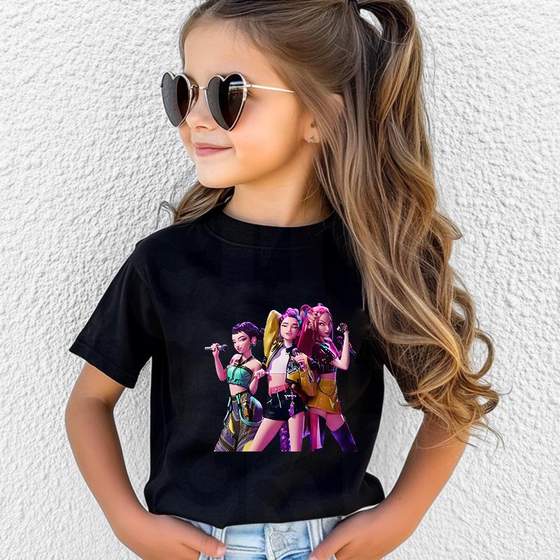 Kpop Demon Hunters Children's Clothing Short Sleeve T-shirt Cute Kpop Demon Hunters Tiger Harajuku Tshirt for Boys Girls