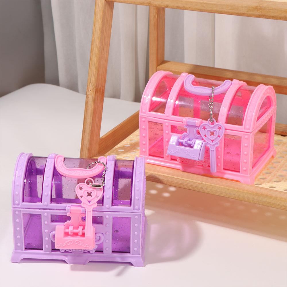 Pink/Purple Kids Jewelry Box Pretend Play Treasure Chest Cute Makeup Box For Children