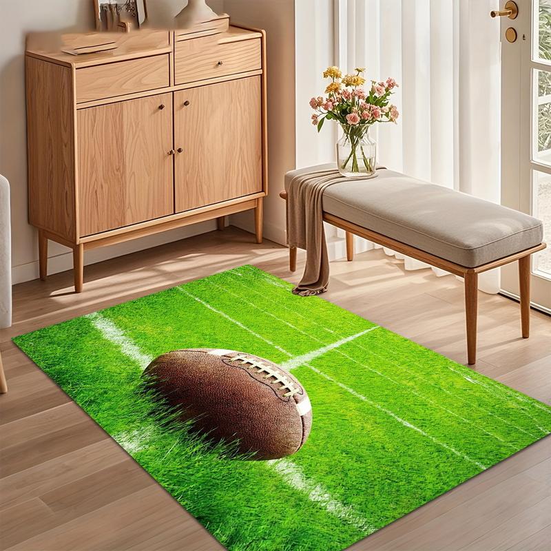 Sports Themed Area Rug with Realistic Football and Field Print for A Dynamic Living Room Bedroom and Nursery Home Decor