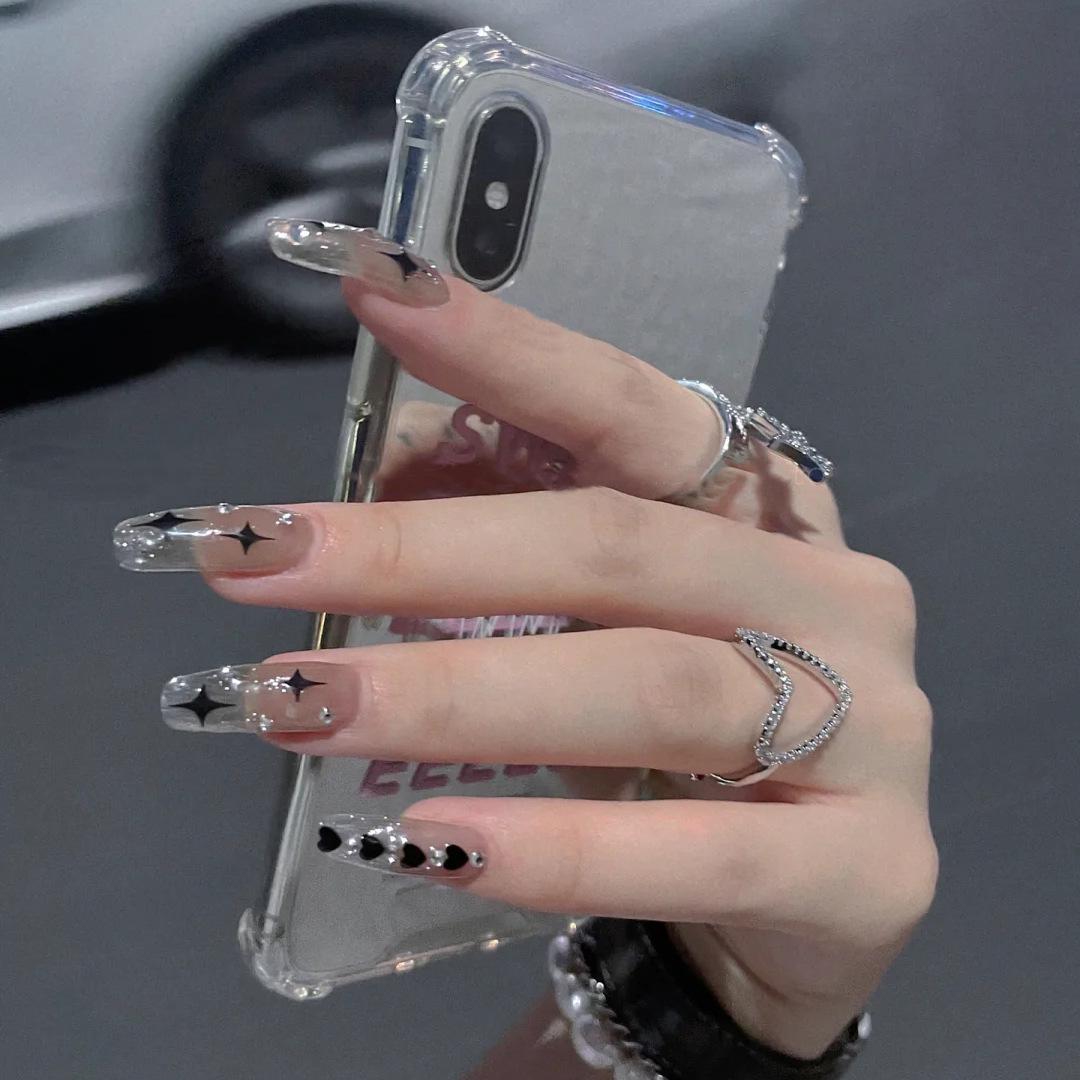 

Star Small Diamond Waterproof Medium Long False Nails – Celebrity Hot Style