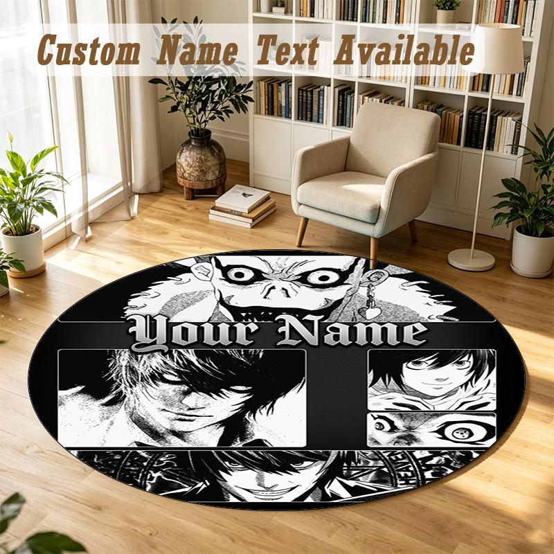 Round Rug Custom NameDeath Note Pattern Non Slip Carpet Home Floor Decor