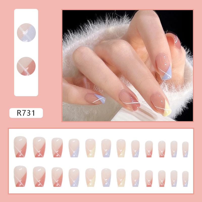 24Pcs Trendy False Nails Patch Gradient Color With Glitter Sequins Design Fake Nails Detachable Full Cover Fake Nail Tips