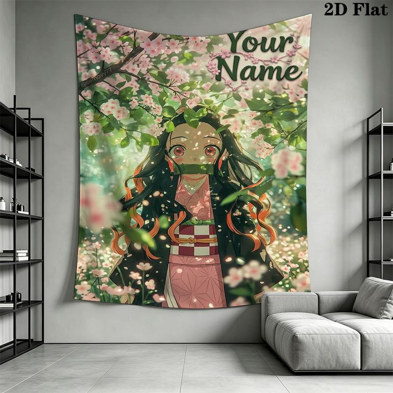 Name Custom Nezuko Wall Tapestry Aesthetic Wall Hanging Printed Fabric Blanket Decorative Tapestries for Bedroom Living Room Home Decor