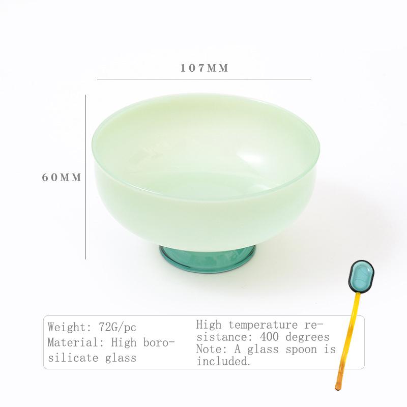 Stained Glass Transparent Goblet Bowl Spoon Set High Borosilicate Glass Bowl Fruit Salad Dessert Bowls Household Tableware