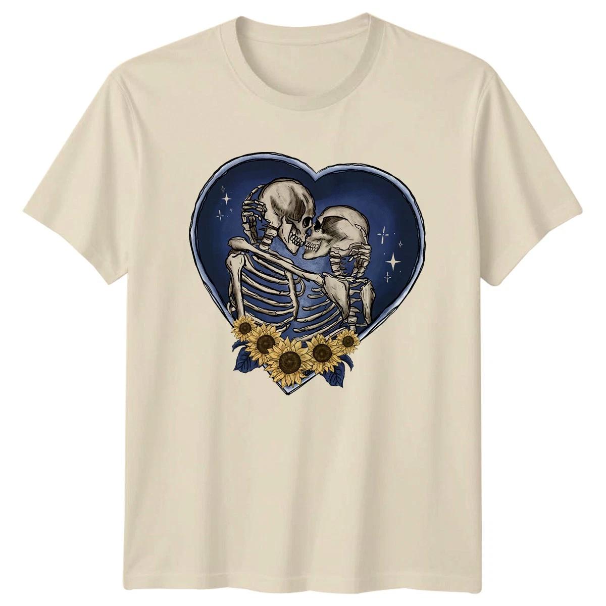 Skeleton Kiss Sunflower Heart T-Shirt Gothic Romance Gift For Him And Her M