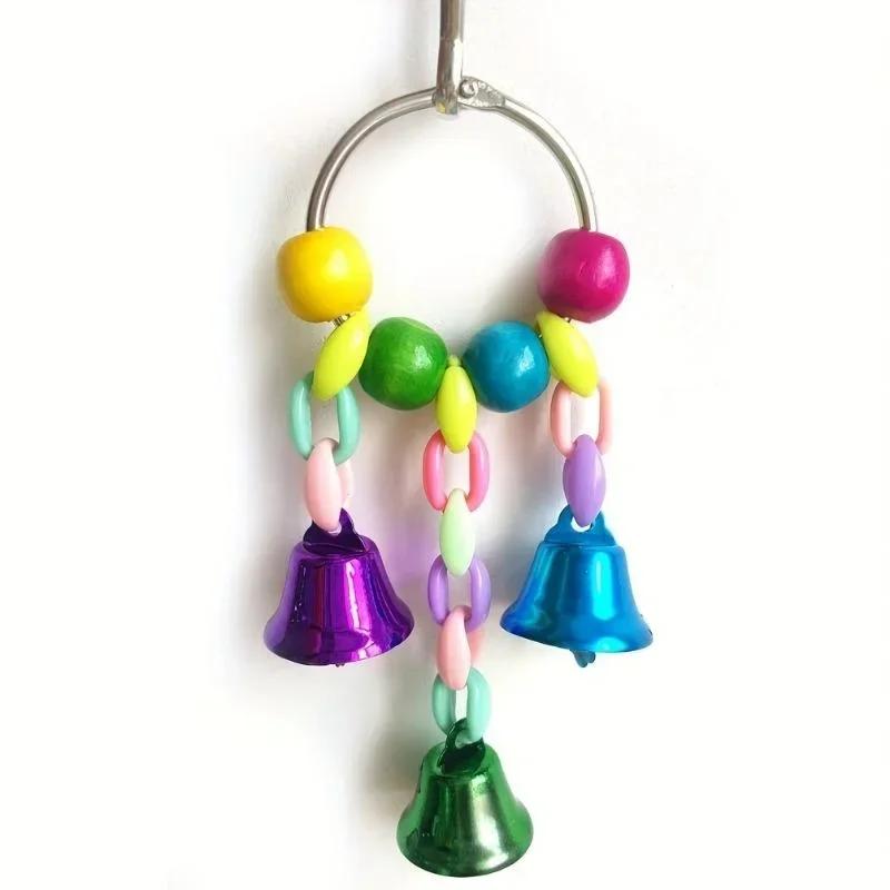 Bird Bells Toy Hanging Cage Bell with Sweet Sound Colorful Wood Beads Bells for Lovebirds African Greys Cockatoo Parakeet Toy