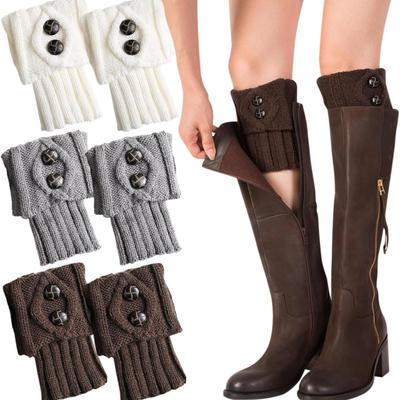 3 Pares de Polainas de Tricô para Mulheres, Polainas de Tricô Quentes, Design Slouch com Botão, Polainas Curtas para Tornozelo, Para Mulheres Mulheres - Branco, Café, Cinza