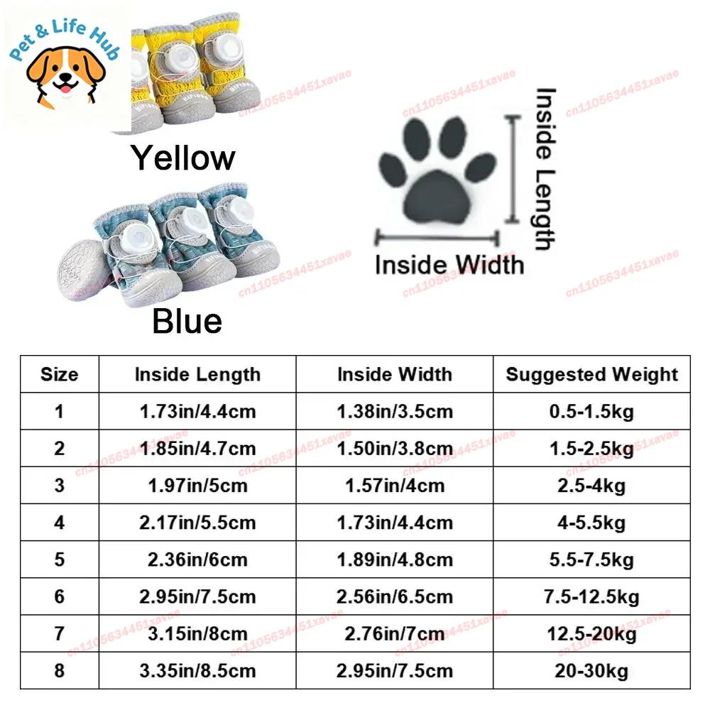4Pcs/Set Outdoor Mesh Button Dog Shoes Summer Breathable Reflective Anti-slip Dogs Footcovers Soft Sole Comfortable Dog Footwear
