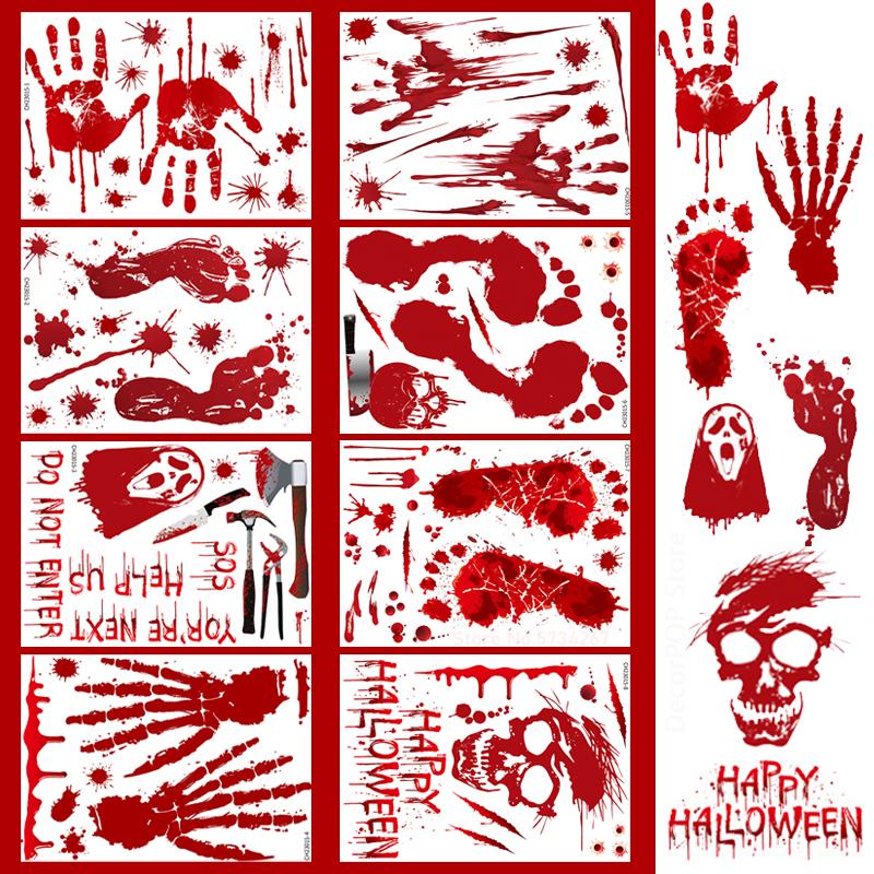 

Horror Bloodstain Handprint Footprint Blood Skull Halloween Stickers Wall Window Floor Decor Scary Sticker Haunted House Decor