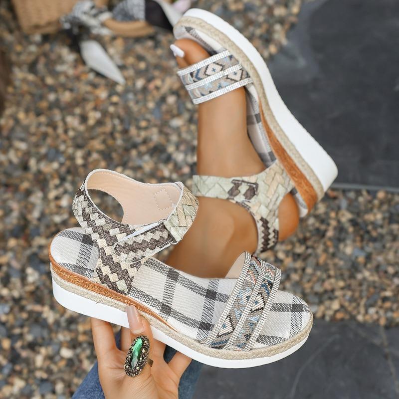 Large Size Women's Sandals Summer New One-word Sandals Buckle Wedge Heel Platform Sandals Women