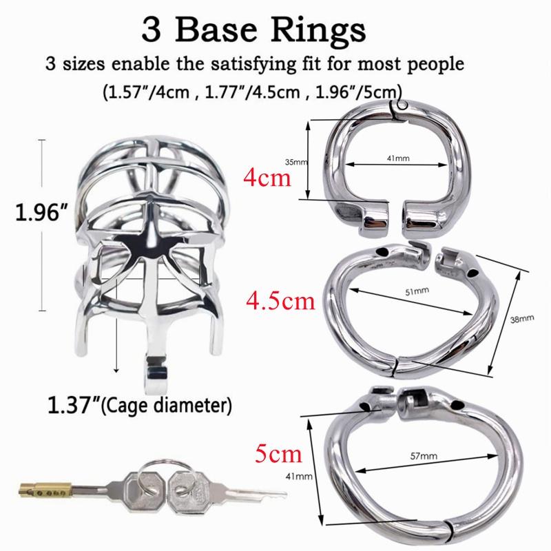 Stainless Steel Cage Chastity Belt for Men Closable Snap Ring Sm