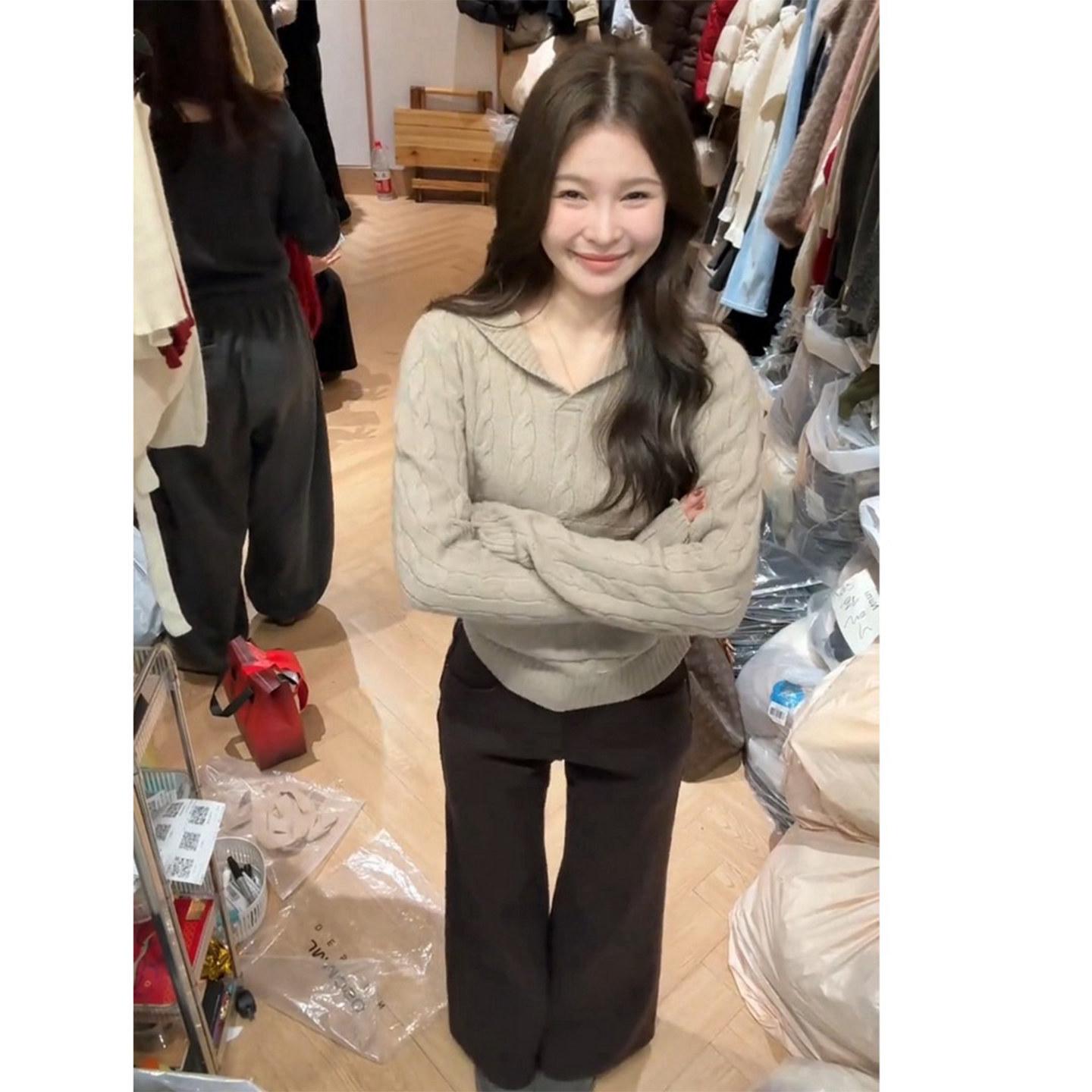

Winter Korean Retro Slim Knit Top & Micro-Flare Pants Set S (80-95 jin)