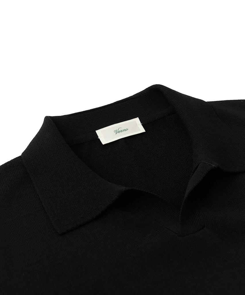 VERNO 26Ssll Open Collar Knit Black