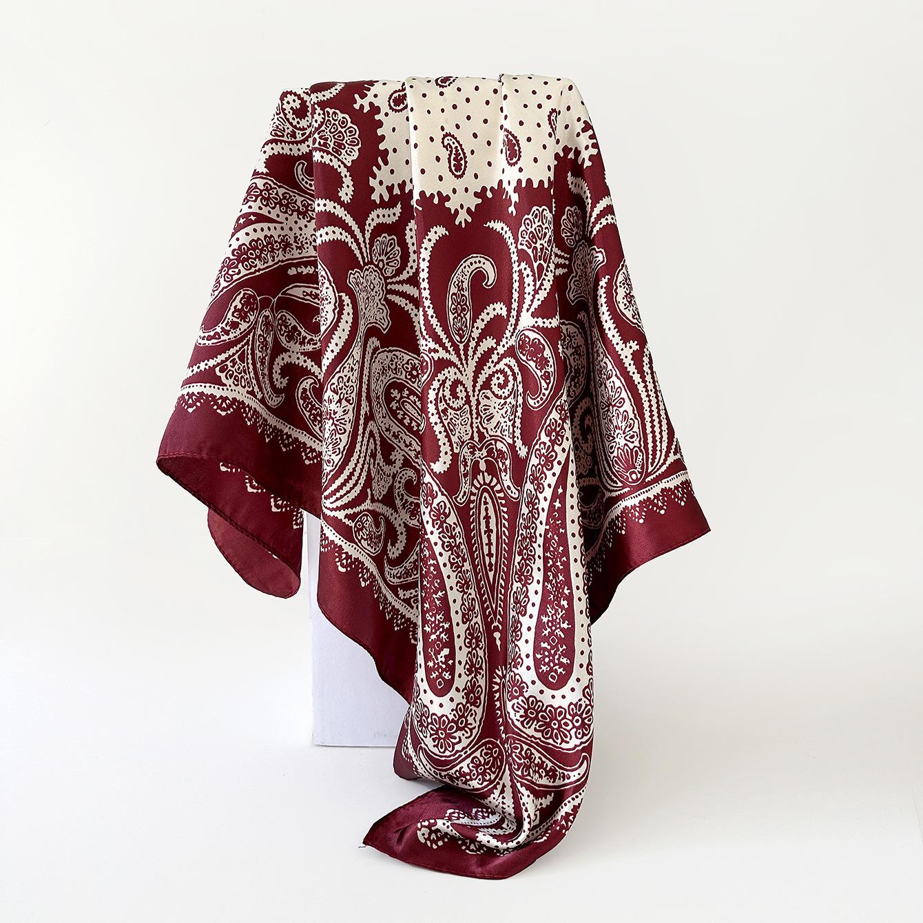 New arrival: 90cm printed square scarf – stylish faux silk satin cashew flower wrap-around scarf for women 90*90cm