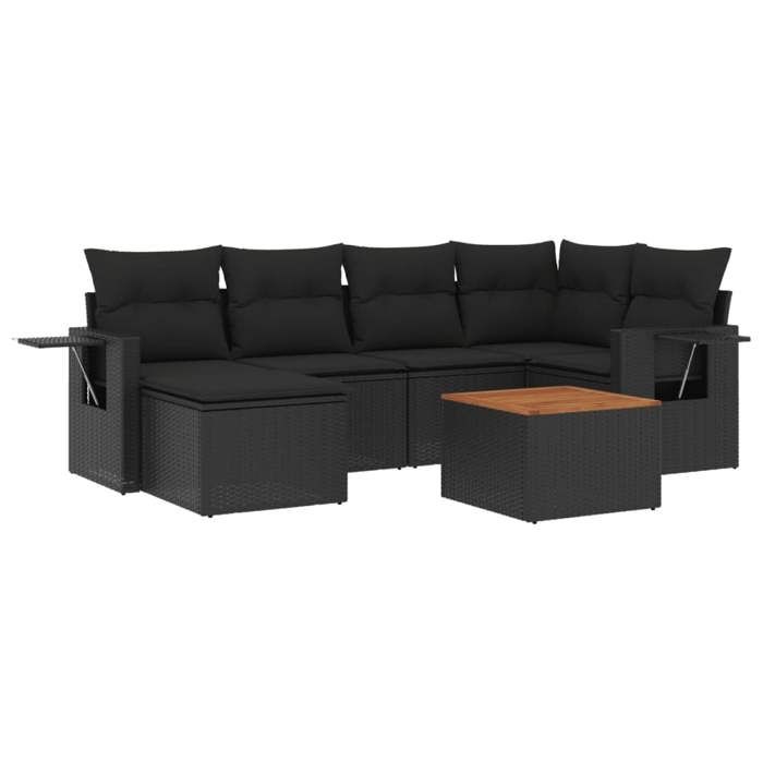 VidaXL Salon de Jardin avec Coussins 7 pcs, Canapés de Terrasse, Ensemble de Meubles de Patio, Mobilier d'Extérieur, Noir 3256993
