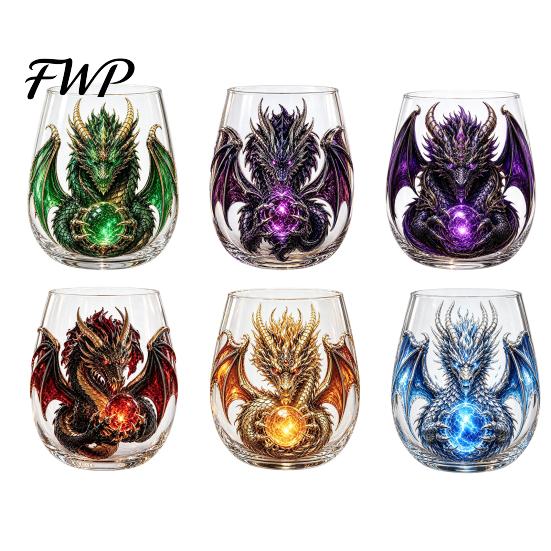 Crystal Orb Wine Glass Mythic Dragon Art Cup, 3D Sculpted Drinking with Ball, Detailed Mythical Animal Glassware 400ml Fantasy Whiskey Tumbler