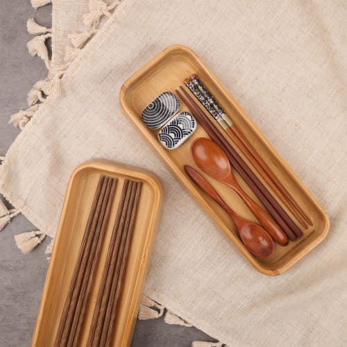 FSC Certified Product: YOSHIKI Bamboo Cutlery Case, Chopstick Holder, Stylish Spoon Case, Chopstick and Spoon Holder, Cutlery Tray, Household Use, SDG