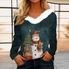 Women's Christmas Printed Long Sleeved Party Plush Neck V-neck Top