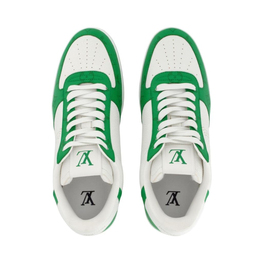 Louis Vuitton Rivoli Leather Comfortable Round Toe Low Top Skateboard Shoes Men's White Green 1ACDWB