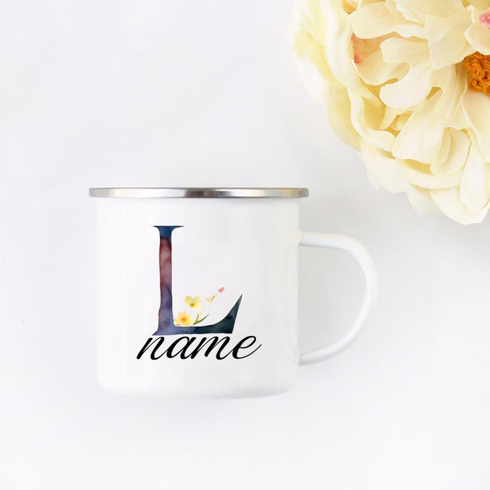 Personalisierte Blumige Initialen Namensbecher Benutzerdefinierter Name Tee Kaffee Heiße Schokolade Tasse Braut Brautjungfer Muttertag Geschenk für Sie