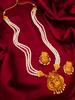 Gold-Plated White Stone-Studded & Beaded Temple Jewellery Set