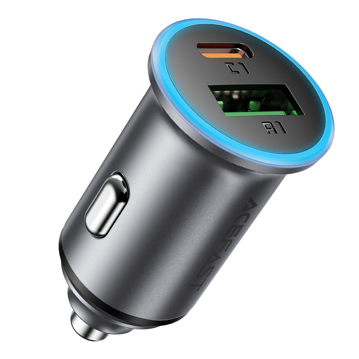 

ACEFAST B15 65W Metal Car Charger Dual Port USB-A + USB-C Fast Charging Car Power Adapter Cigarette Lighter A