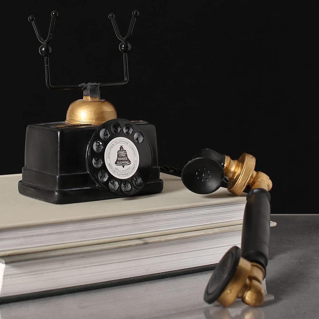 Czarno-złota, ceramiczna, minimalistyczna figurka w kształcie telefonu w stylu vintage do dekoracji domu, 1 sztuka