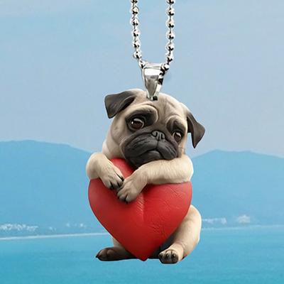Sevimli pug anahtarlık kalp akrilik araba iç anahtarlık kolye sırt çantası kolye dekoratif Noel ağacı kolye