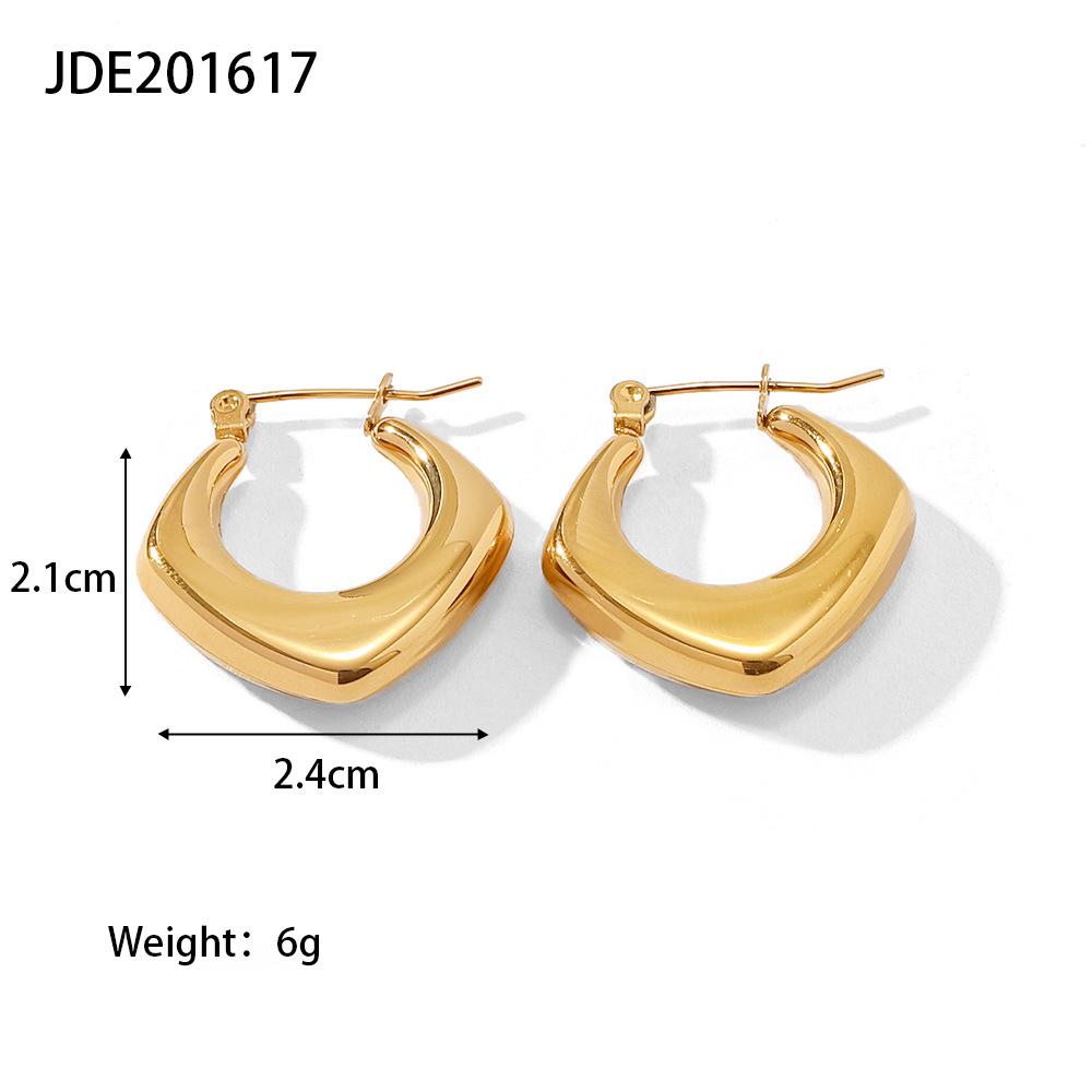 18K Gold-Plated Geometric Rhombus Drop Earrings - European and American INS Style, Stainless Steel Jewelry for Women