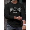 Tavaszi és őszi kerek nyakú 3D Boston betűnyomatos felső, divatos, lezser, hosszú ujjú férfi pólók