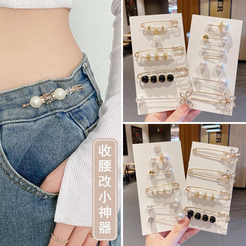 6 Pcs Set Artificial Pearl Waist Pin Clips for Trousers Pants Skirts Dress Waistline Adjusting Shirts Sweater Brooch