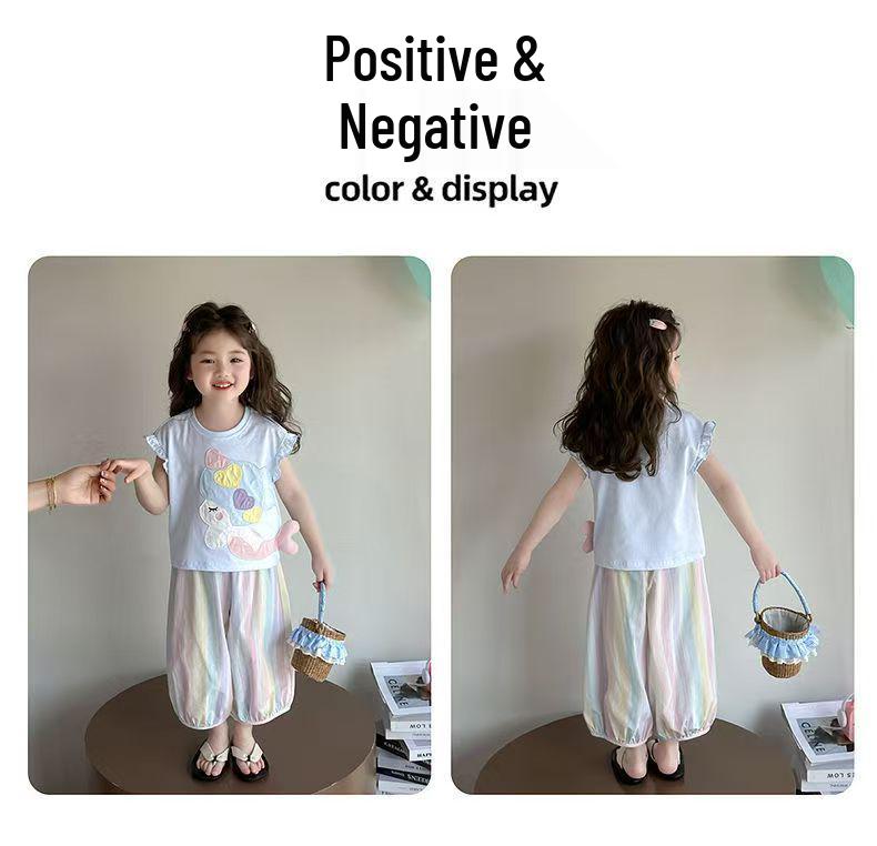 2026 Summer Kids' Cartoon T-shirt & Mosquito-Repellent Pants Set for Girls