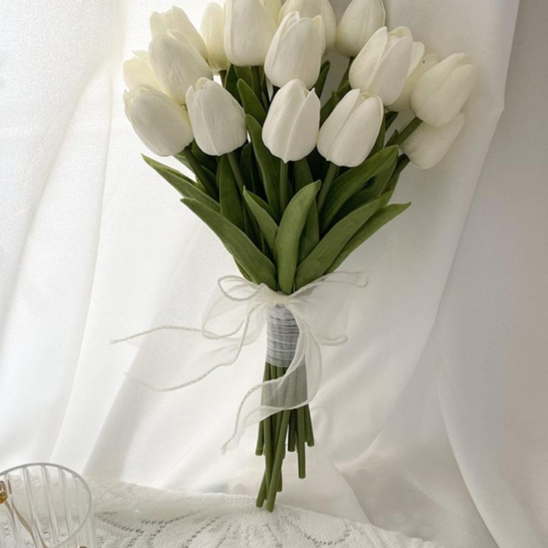 1pcs Mini White Tulip Artificial Flowers, Wedding Home Decor, Realistic Fake Tulips Gifts Birthday Graduation