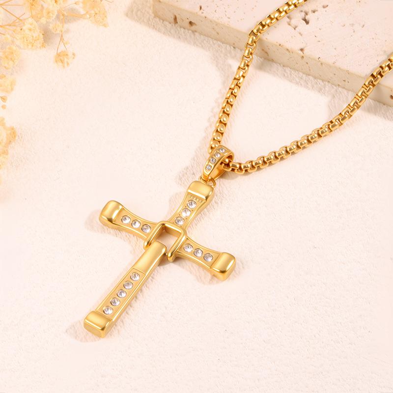 Titanium Steel Necklace, Fast and Furious Forest Cross Diamond Necklace, Hot-selling Men's Long Necklace