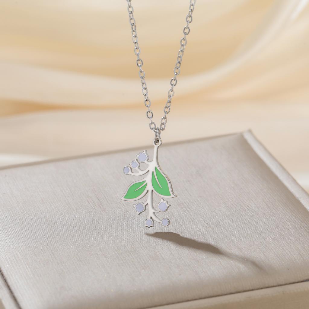 Lily of The Valley Pendant Necklace for Women Stainless Steel Female New Fashion Flower Choker Wedding Party Jewelry Gift