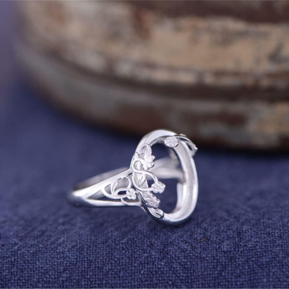 Ring Blank (10x14mm/11x13mm Oval Blank) Adjustable Sterling Silver Ring Base Long-Lasting White Gold Plated 925 Silver Ring Setting R693B