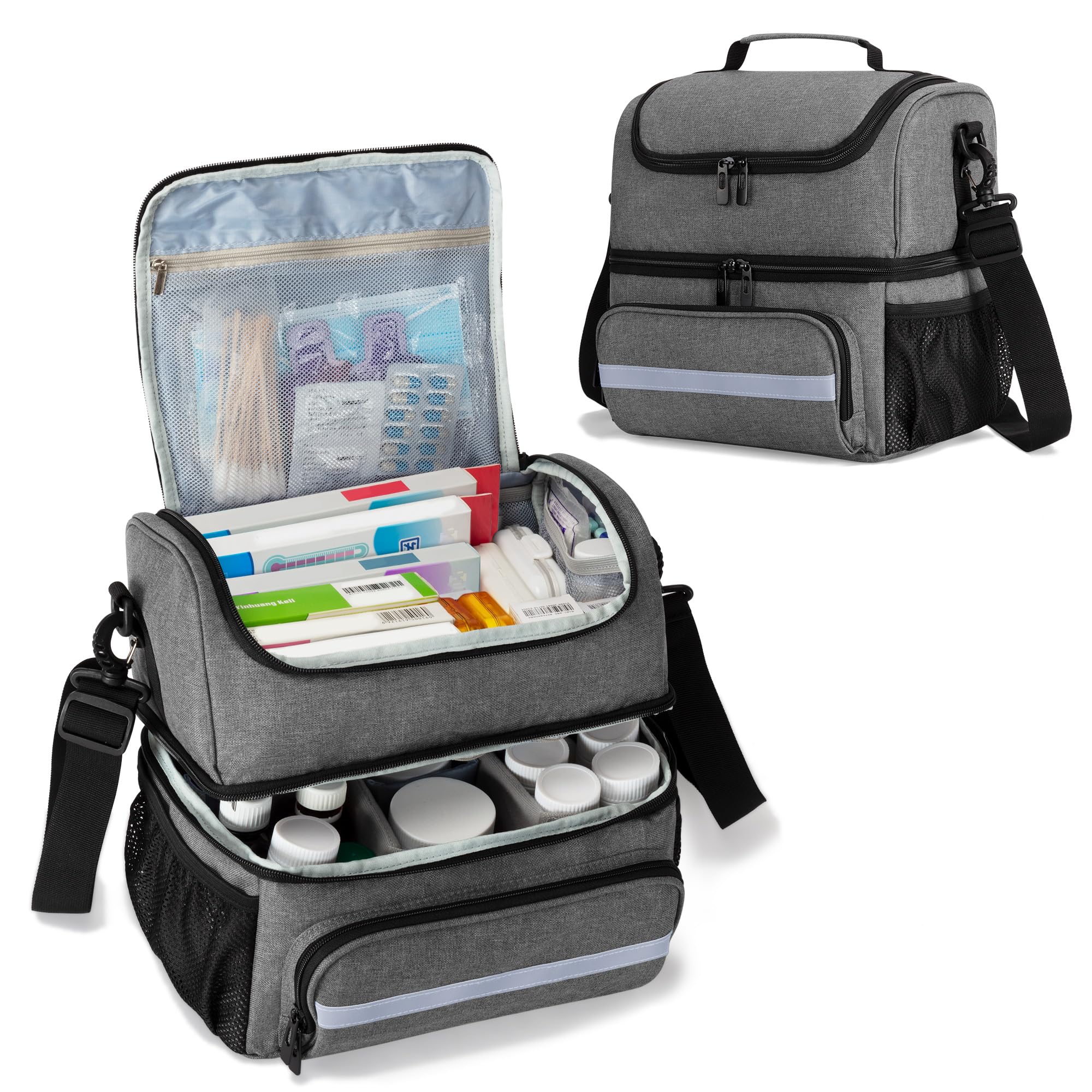 

CURMIO Медицинская сумка первой помощи для дома, дома престарелых и серая сумка, Визиты, Уход, Вызовы, Медсестры, Врачи,