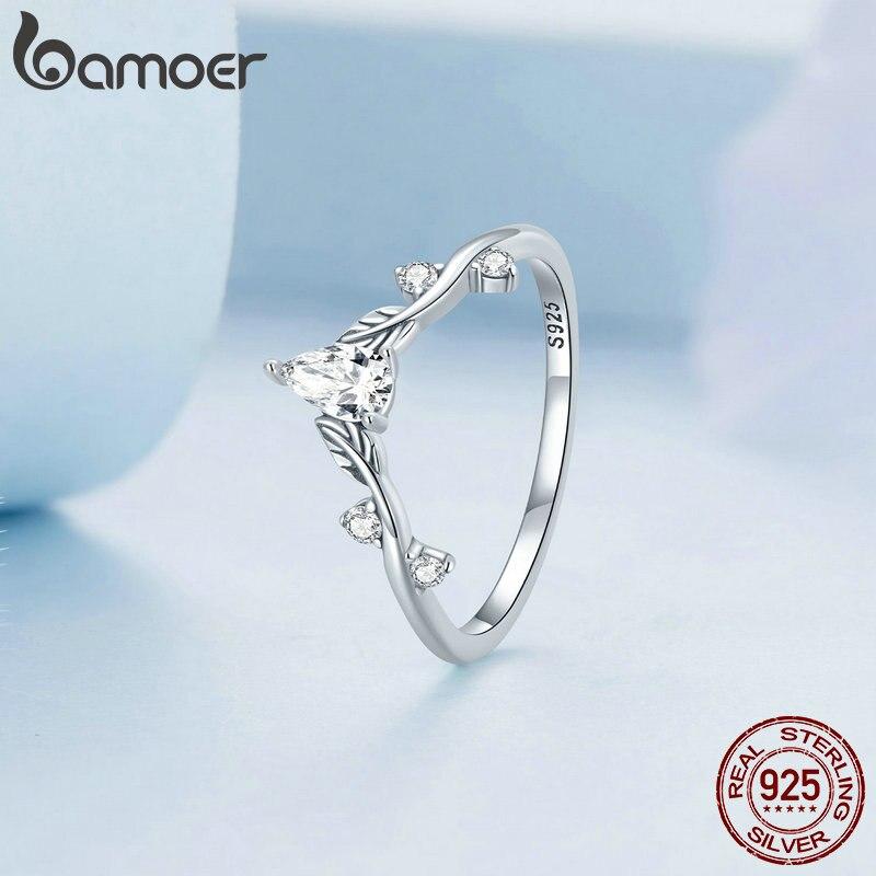 Buy Bamoer 925 Sterling Silver Rattan & Water-drop Shaped Zircon Ring ...