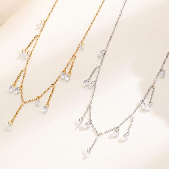 Collier à pampilles superposé avec Zircon Chaîne Argent Doré Pendentif Goutte d'eau Scintillante Bijoux Légers Hypoallergéniques pour Femmes