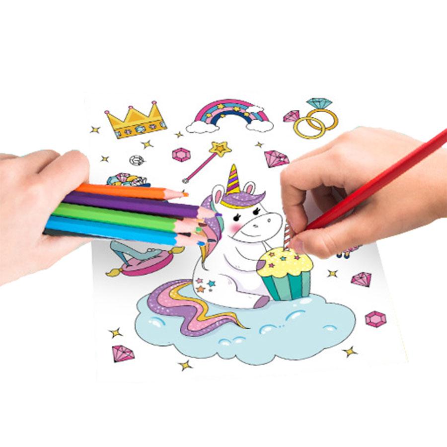 9pages Unicorn Mermaid Scratch Painting book with Wooden Pen Cartoon Magic Rainbow Color Scratch Card Back Coloring Art Gift JXB