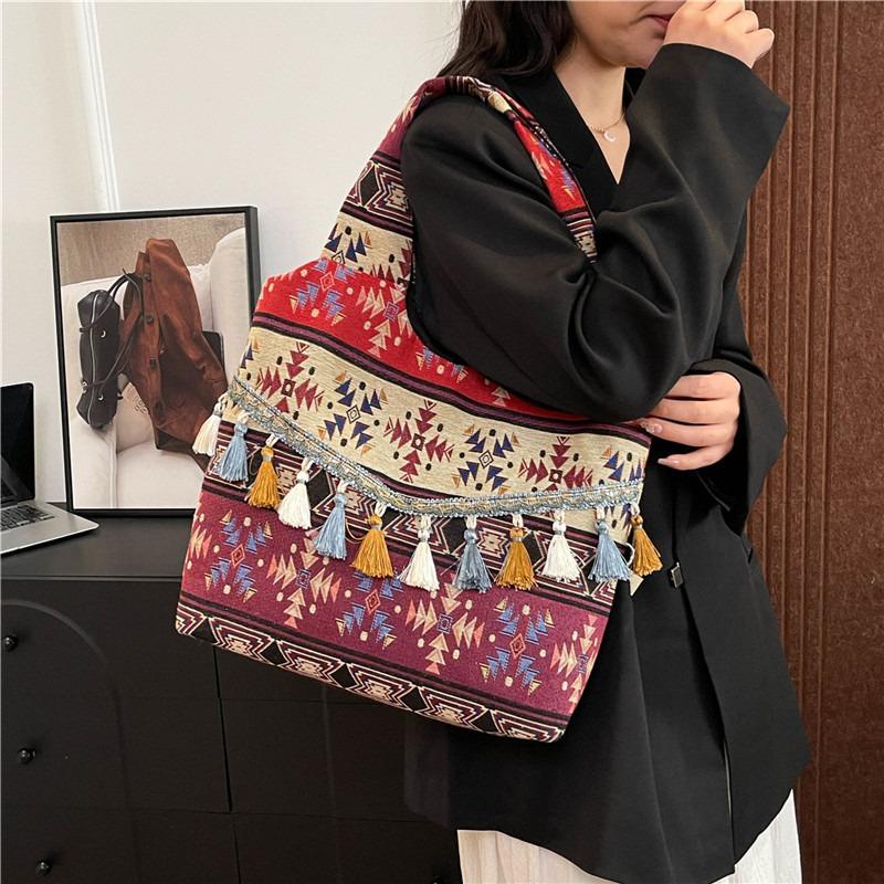 Fashion Linen Bag, New Large-capacity Portable Tote Bag, Fringed Shoulder Bag.