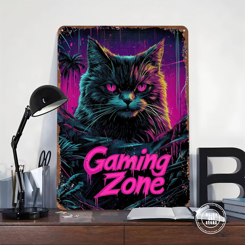 Gaming Cat Metal Poster Customized Wall Art Retro Vintage Tinplate Signs for Decoration At Home Decor Items Room Ornaments Plate