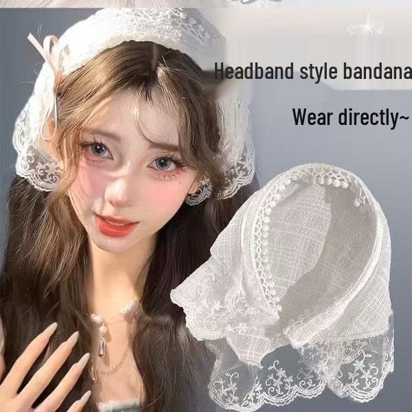 Pastoral French Lace Triangle Hair Scarf and Headband for Spring Outings