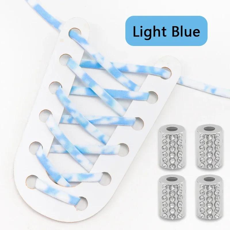 Elastic Round Printed Shoe Laces Diamond Metal Buckle No Tie Shoelaces Without Ties Shoelace for Sneakers Woman Man Shoestrings