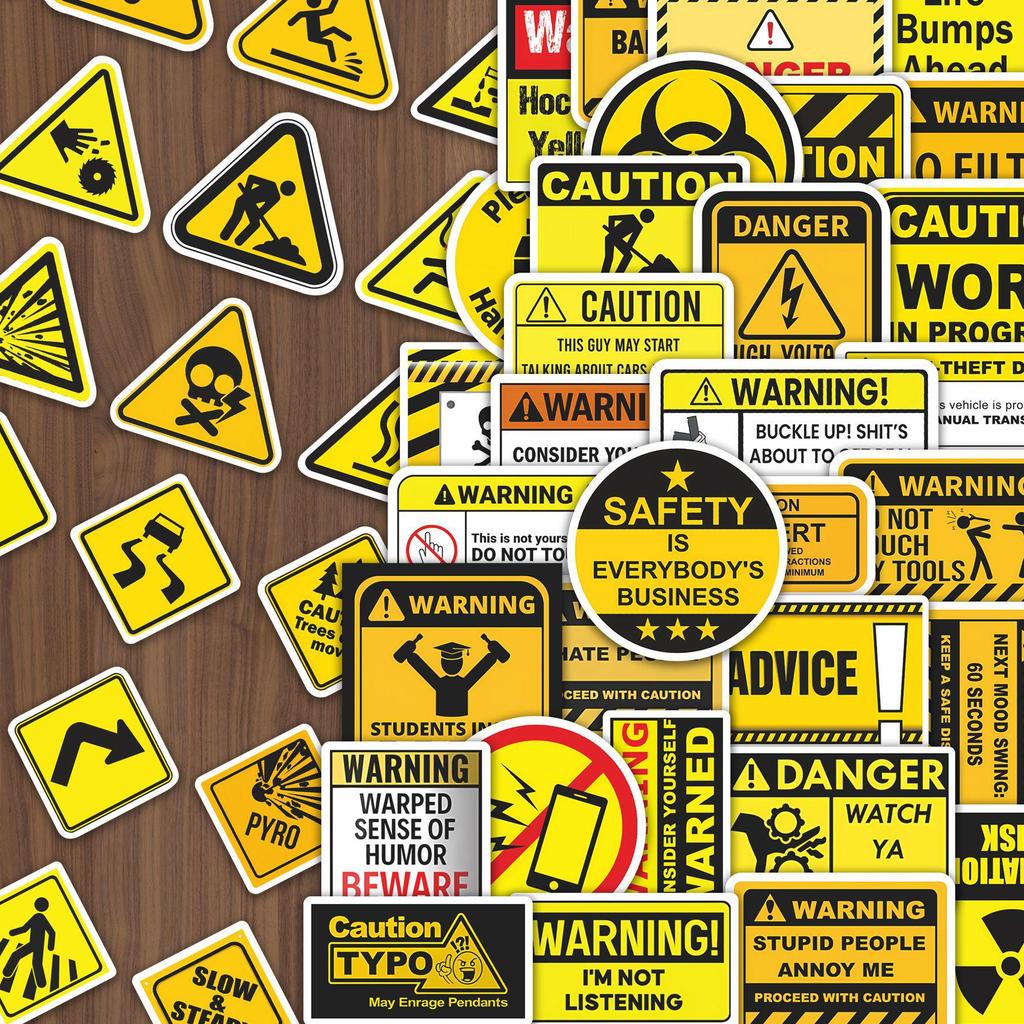 60pcs Waterproof Warning Sign Stickers for Phone Cases, Water Cups, Desktops, and Laptops