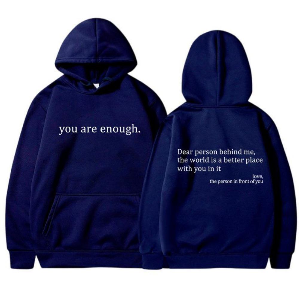 Women'S Shoulder Sleeve Fleece Sweater Plain Letter Print Kangaroo Pocket Drawstring Print Hoodie