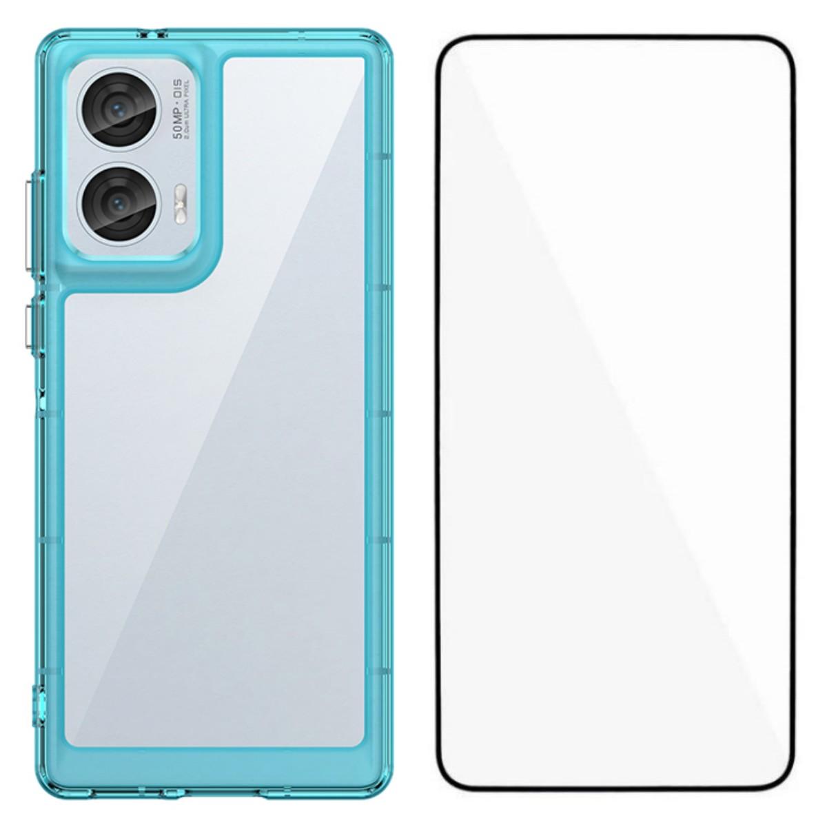 

Для Motorola Edge 50 Fusion 5G Чехол для телефона WANLONFENG Серия XC ТПУ Акриловая крышка с закаленным стеклом (Большое отверстие для линзы) Transparent Blue