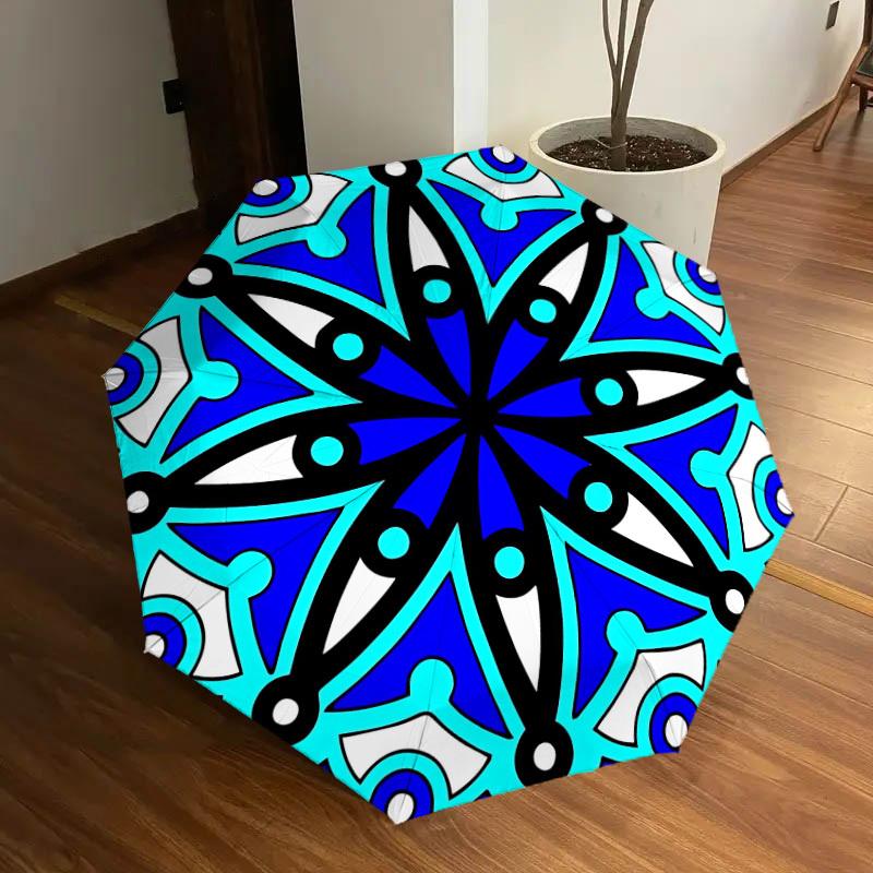 

1pc Blue Mandala Pattern Automatic Umbrella Durable Iron Frame & Plastic Handle, Gift for Men & Women, Sturdy Construction yy250905134