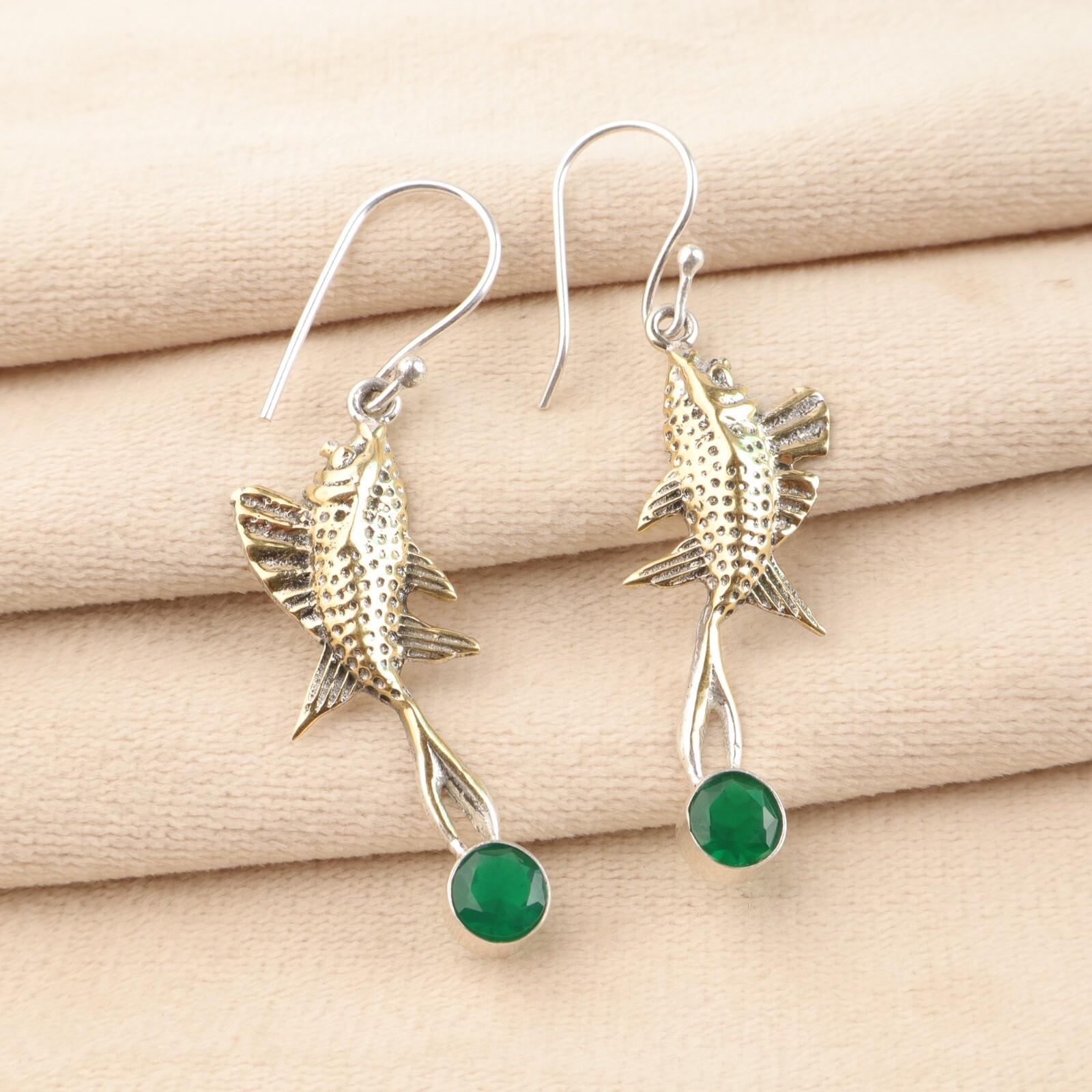 

Зеленый Оникс Драгоценный Камень 925 Стерлинговое Серебро Ювелирные Изделия Ручной Работы Серьги-Подвески 2.17 EE-148-17