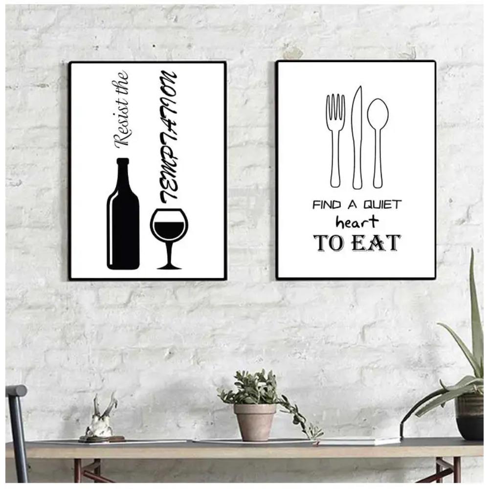 Life Minimalist Poster Picture For Kitchen Home Deco Nordic Wall Art Canvas Print Black And White Cartoon Painting Pop Tableware